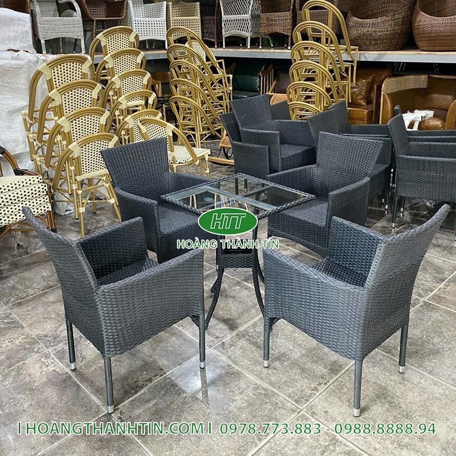 Bàn ghế nhựa giả mây sân vườn HTT 87