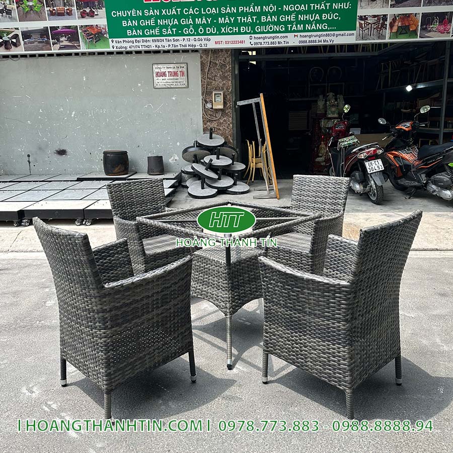 Bàn ghế nhựa giả mây sân vườn HTT 103