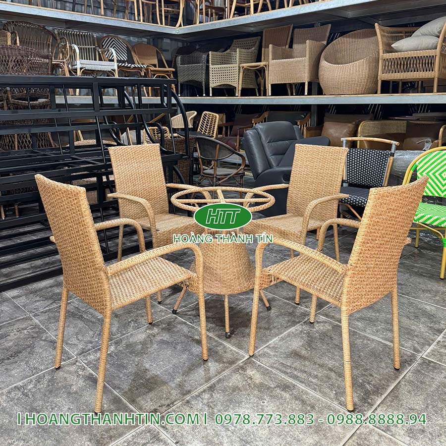 Bàn ghế cafe nhựa giả mây HTT 201