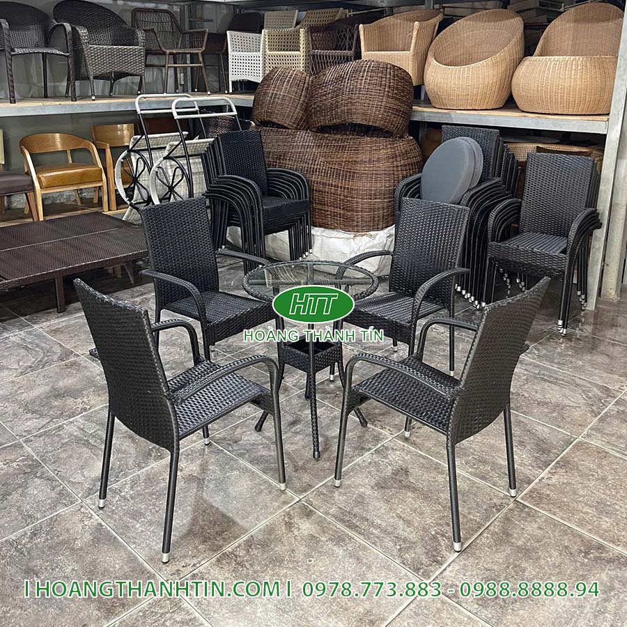 Bàn ghế cafe nhựa giả mây HTT 202