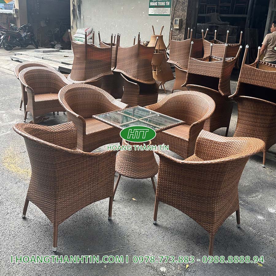 Bàn ghế cafe nhựa giả mây HTT 222