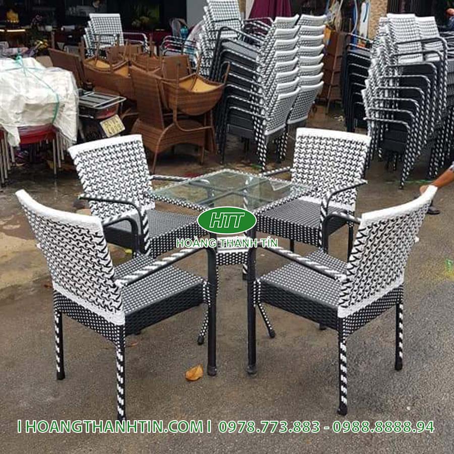 Bàn ghế cafe nhựa giả mây HTT 203
