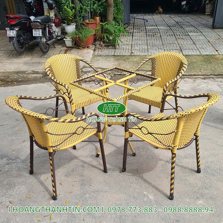 Bàn ghế cafe nhựa giả mây HTT 208