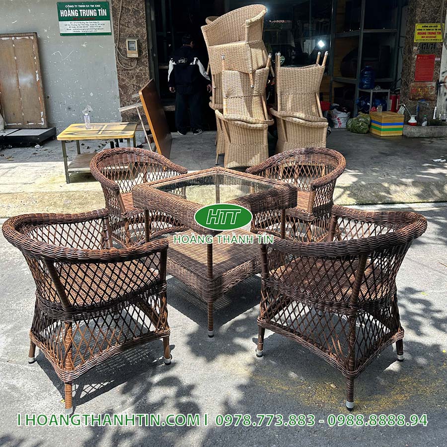 Bàn ghế cafe nhựa giả mây HTT 213