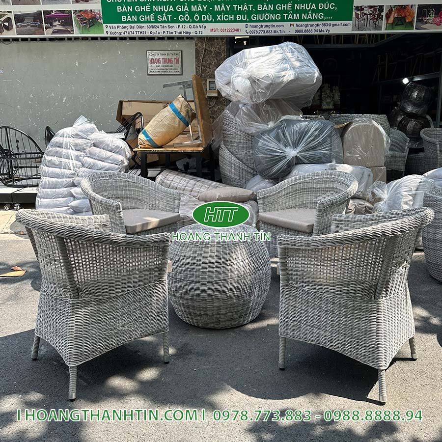 Bàn ghế cafe nhựa giả mây HTT 214