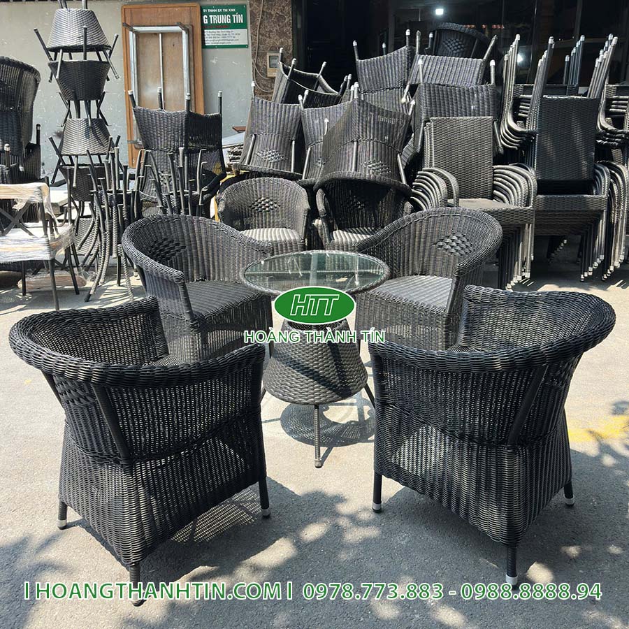 Bàn ghế cafe nhựa giả mây HTT 218