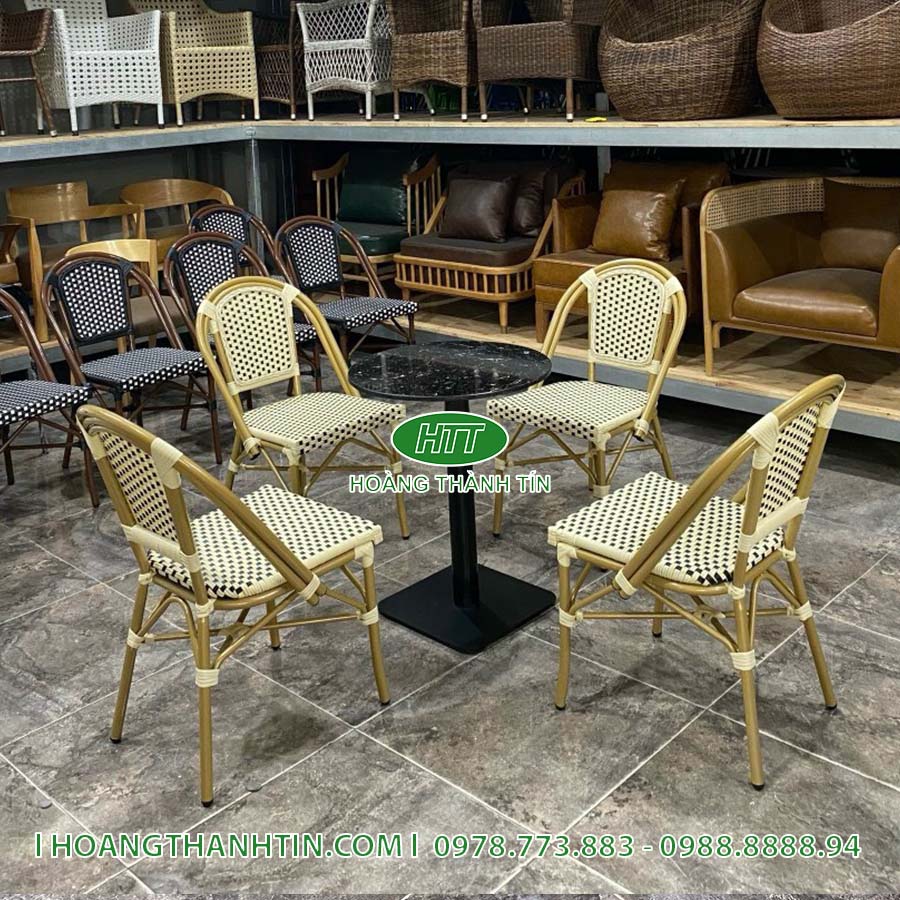 Bàn ghế cafe nhựa mây HTT 06
