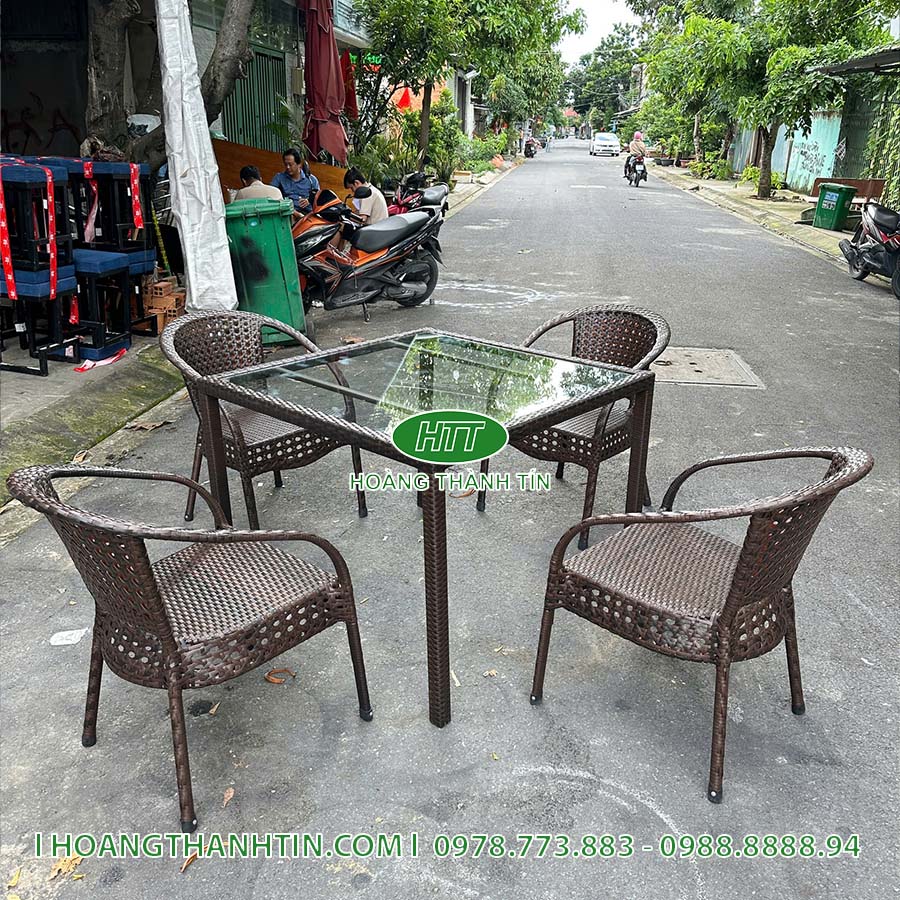 Bàn ghế nhựa mây ngoài trời HTT-61